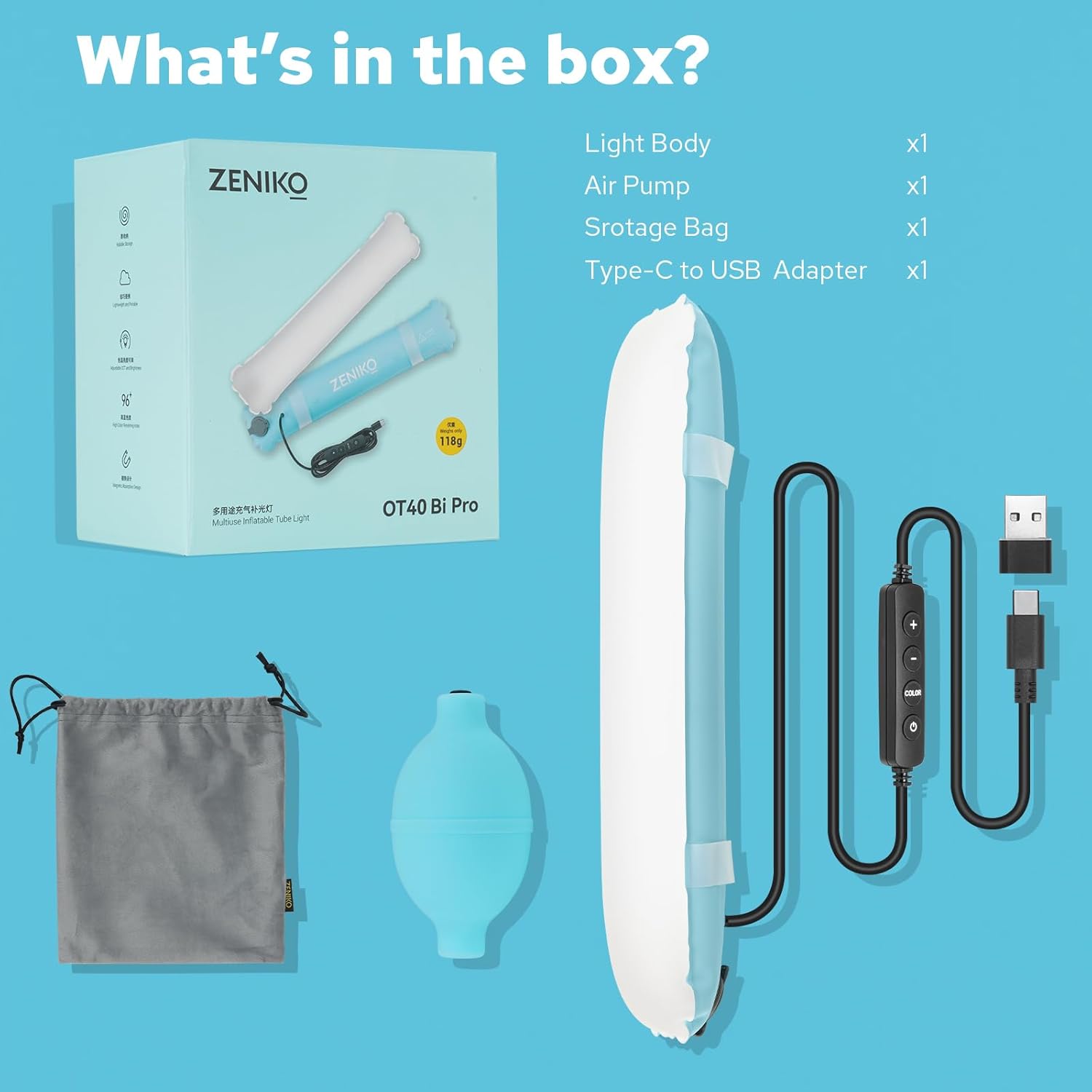 Zeniko OT40Bi Pro OT80Bi Pro Bi-Color Inflatable LED Tube Light