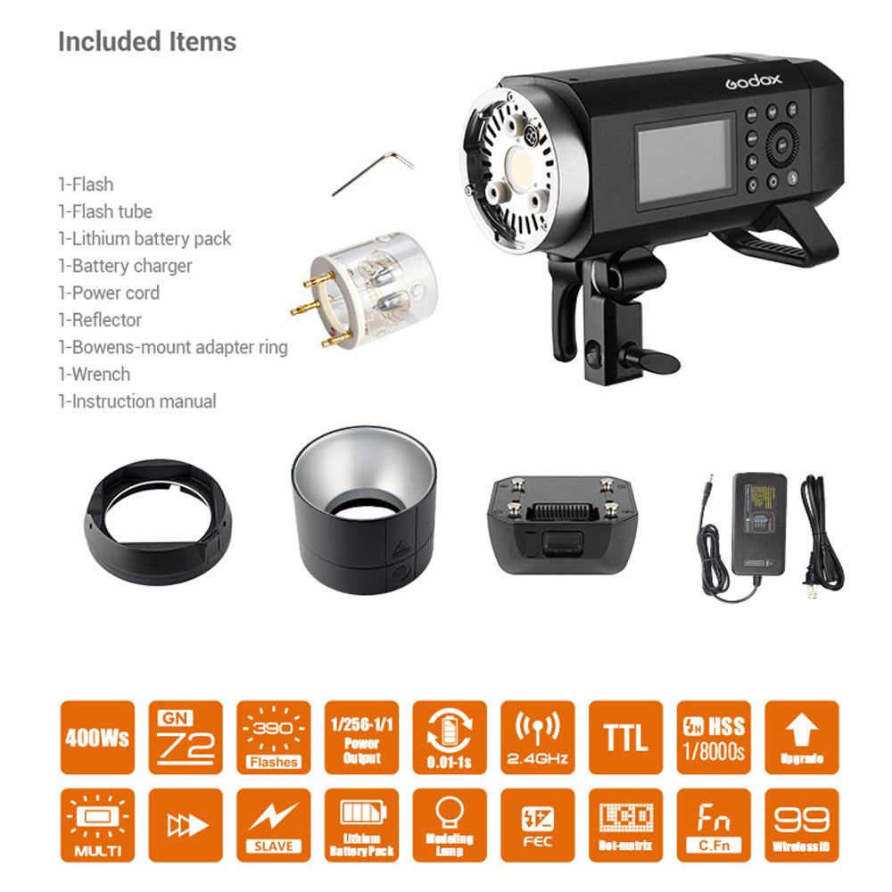 Godox AD400Pro 400W 2.4G Outdoor Flash Strobe - INSSTRO