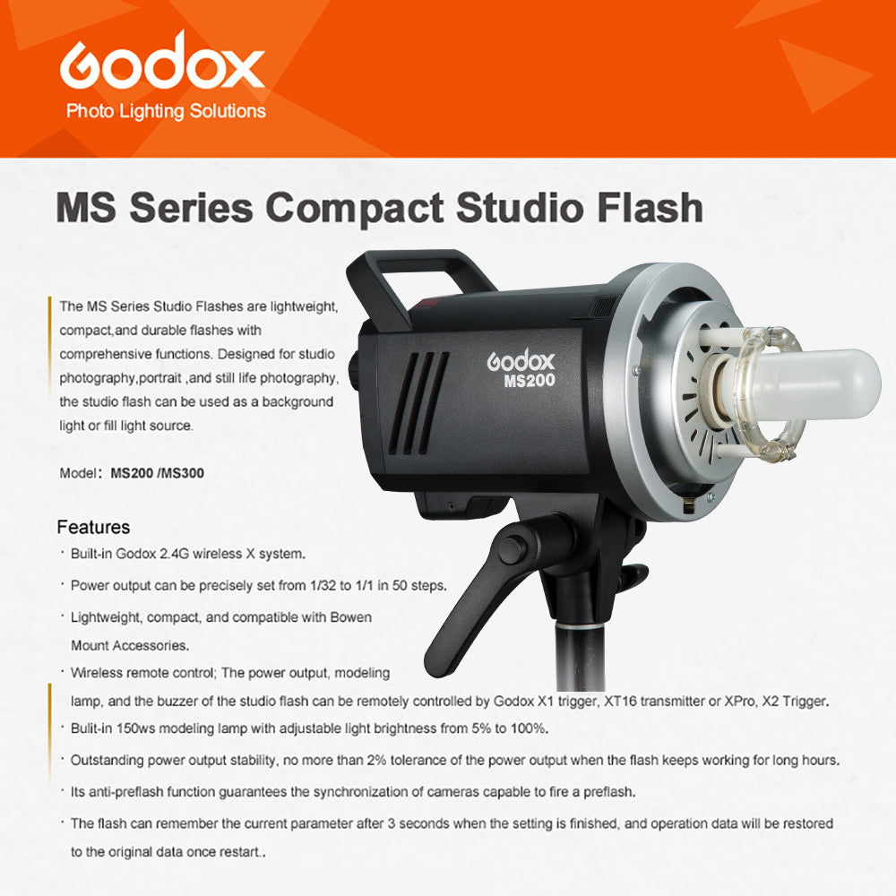 Godox MS200 Compact 200W Studio Flash -110V - INSSTRO